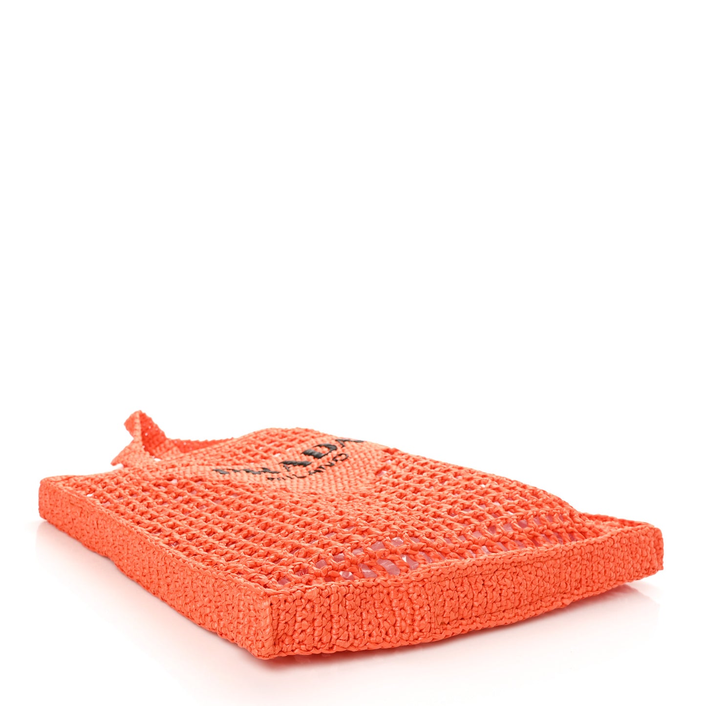 Yarn Raffia Effect Crochet Logo Embroidered Tote Bag Arancio