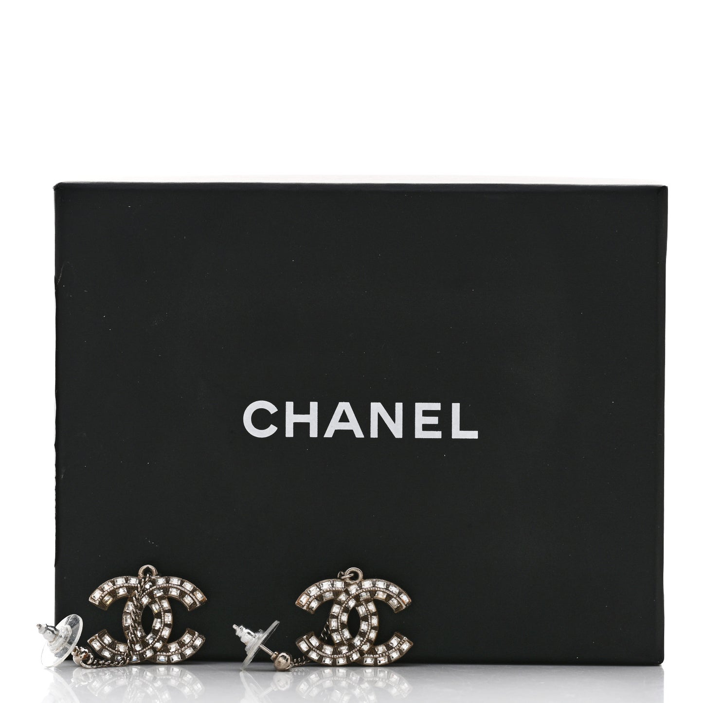 Baguette Crystal CC Drop Earrings Silver