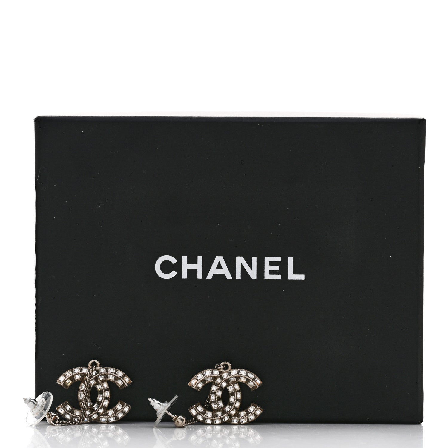 Chanel Baguette Crystal CC Drop Earrings Silver 5 of 5