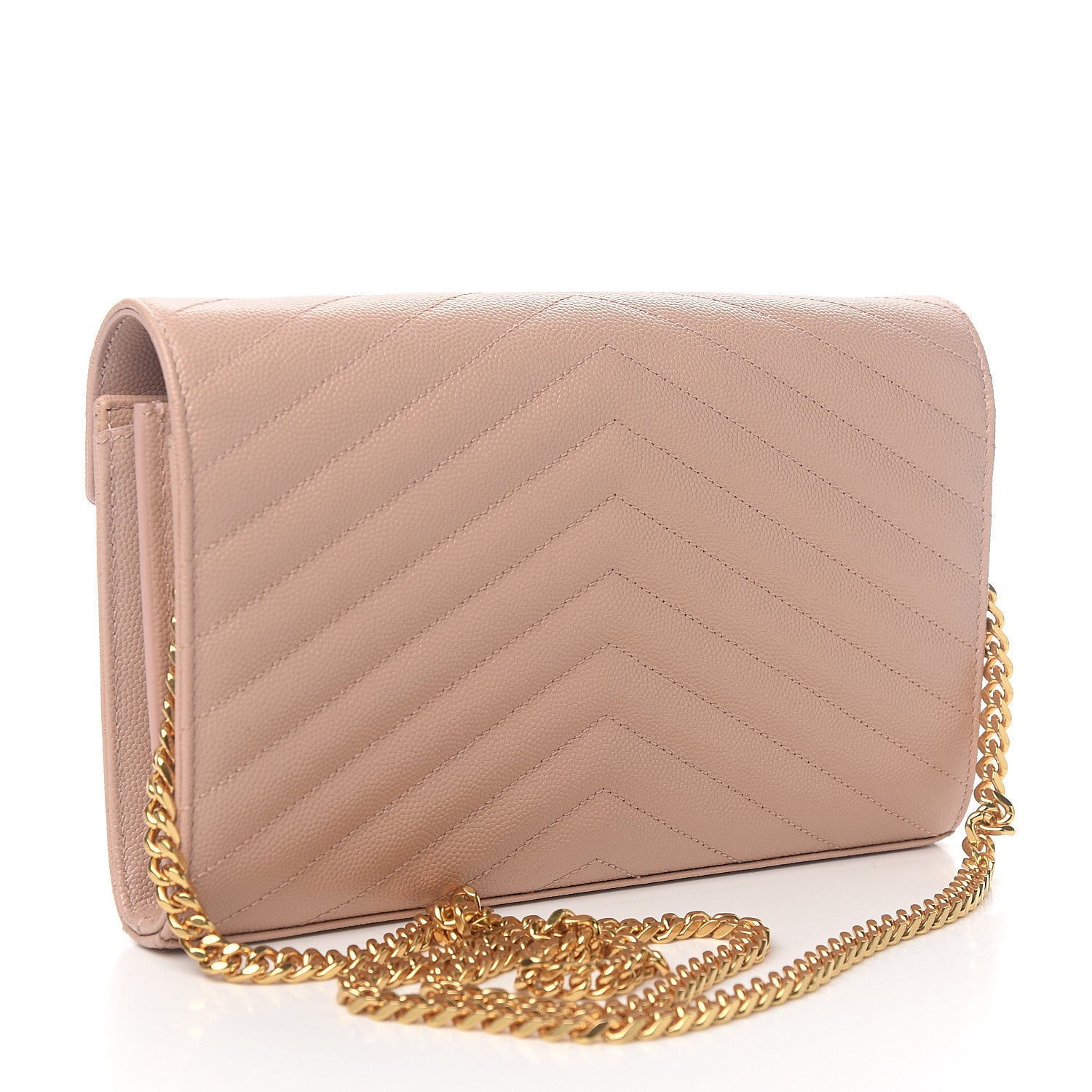 Saint Laurent Grain De Poudre Matelasse Chevron Monogram Chain Wallet Pale Pink 2 of 8