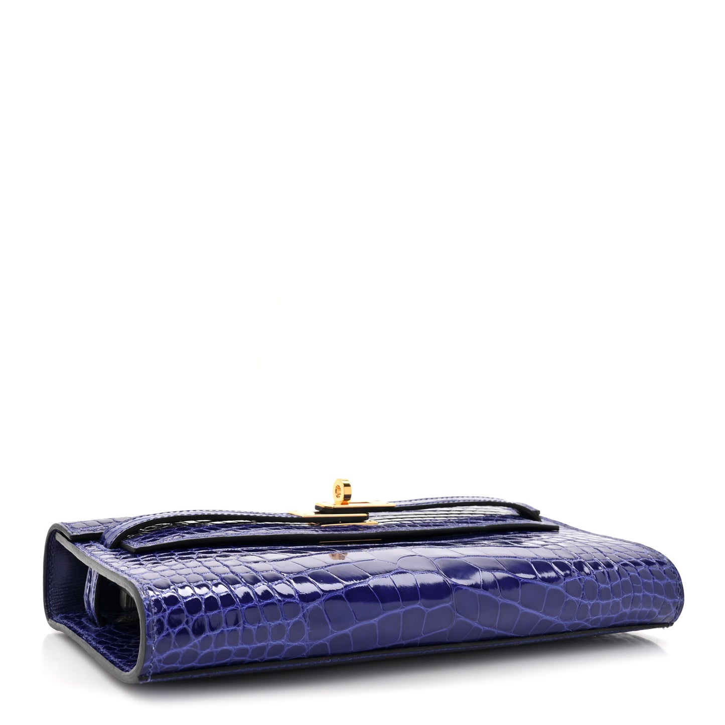 Shiny Alligator Kelly Wallet To Go Bleu Electrique