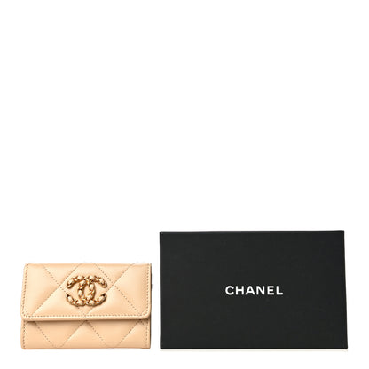 Chanel Shiny Goatskin Quilted Chanel 19 Flap Card Holder Beige 12 of 12
