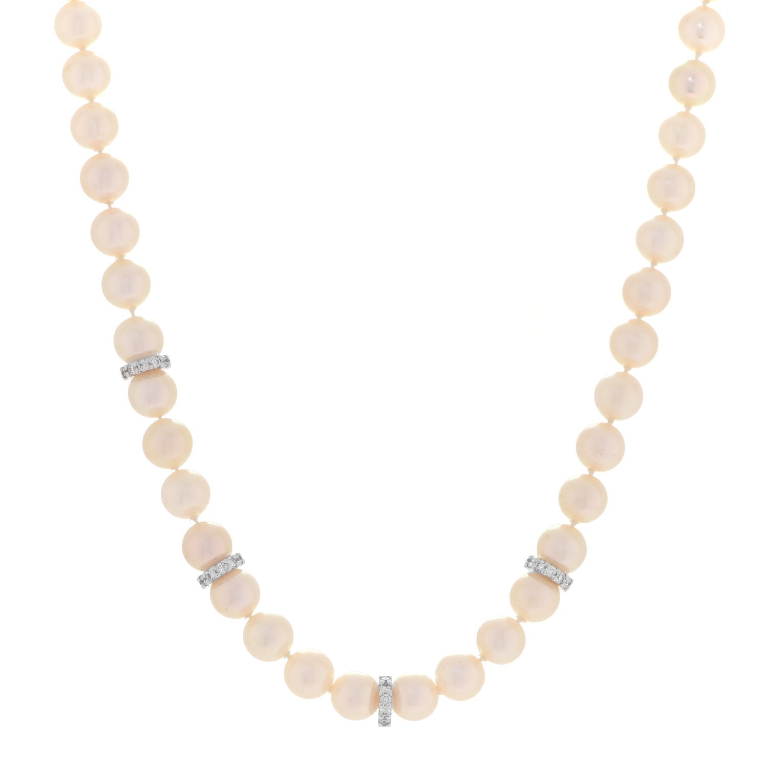 Mikimoto 18K White Gold Diamond Akoya Pearl 7-7.5mm Strand Rondelle Necklace 1 of 6
