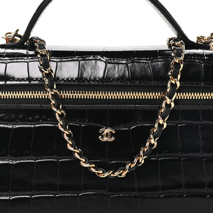 Chanel Calfskin Crocodile Embossed Crococo Exoticoco Vanity With Chain Black 8 of 11
