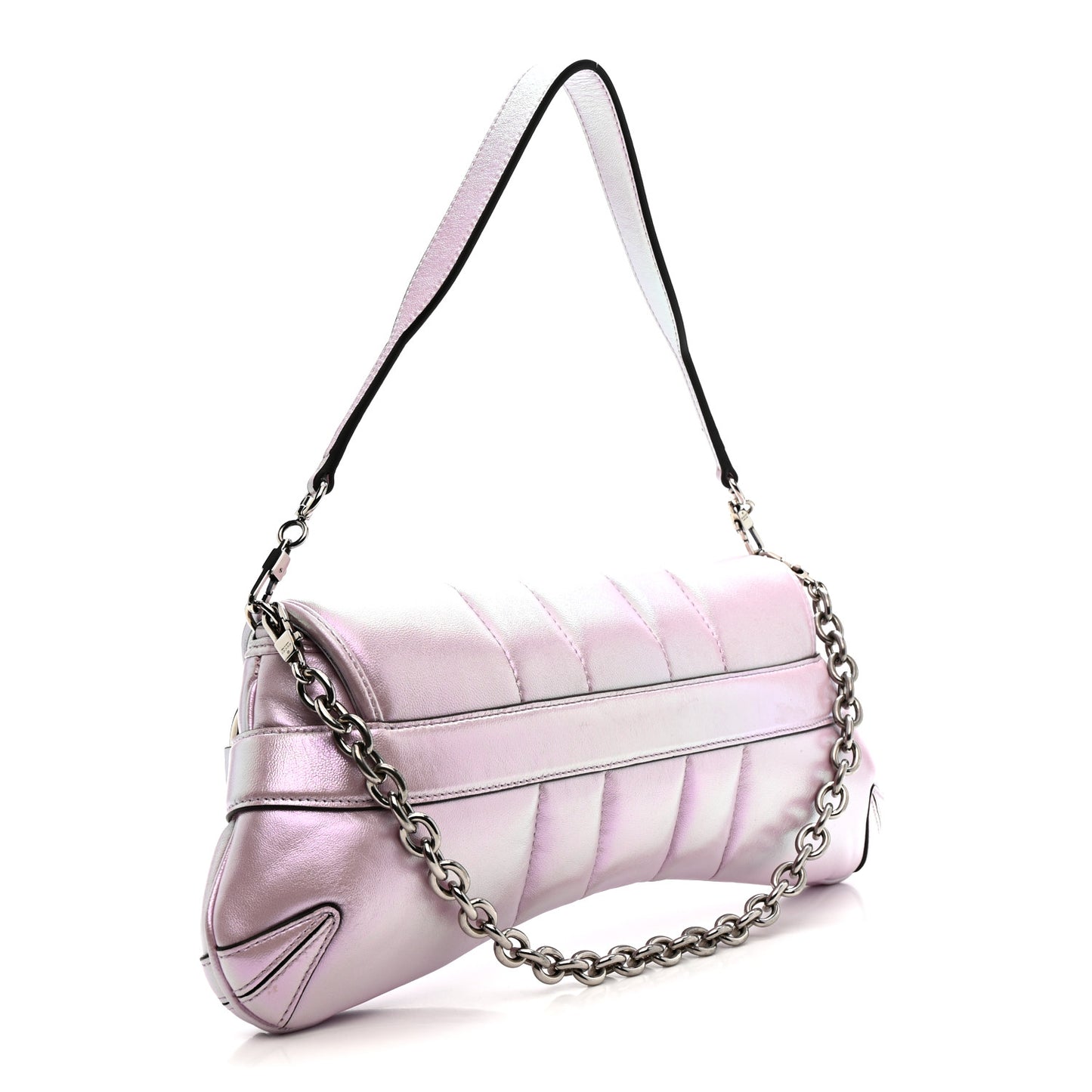 Iridescent Nappa Vertical Matelasse Medium Maxi Horsebit Chain Shoulder Bag Escape Pink