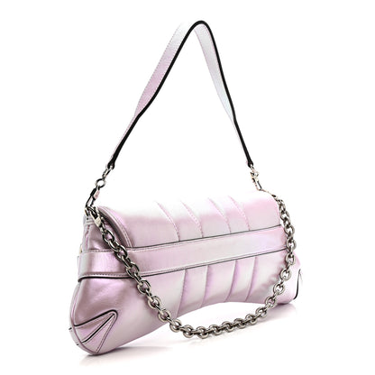 Gucci Iridescent Nappa Vertical Matelasse Medium Maxi Horsebit Chain Shoulder Bag Escape Pink 3 of 11