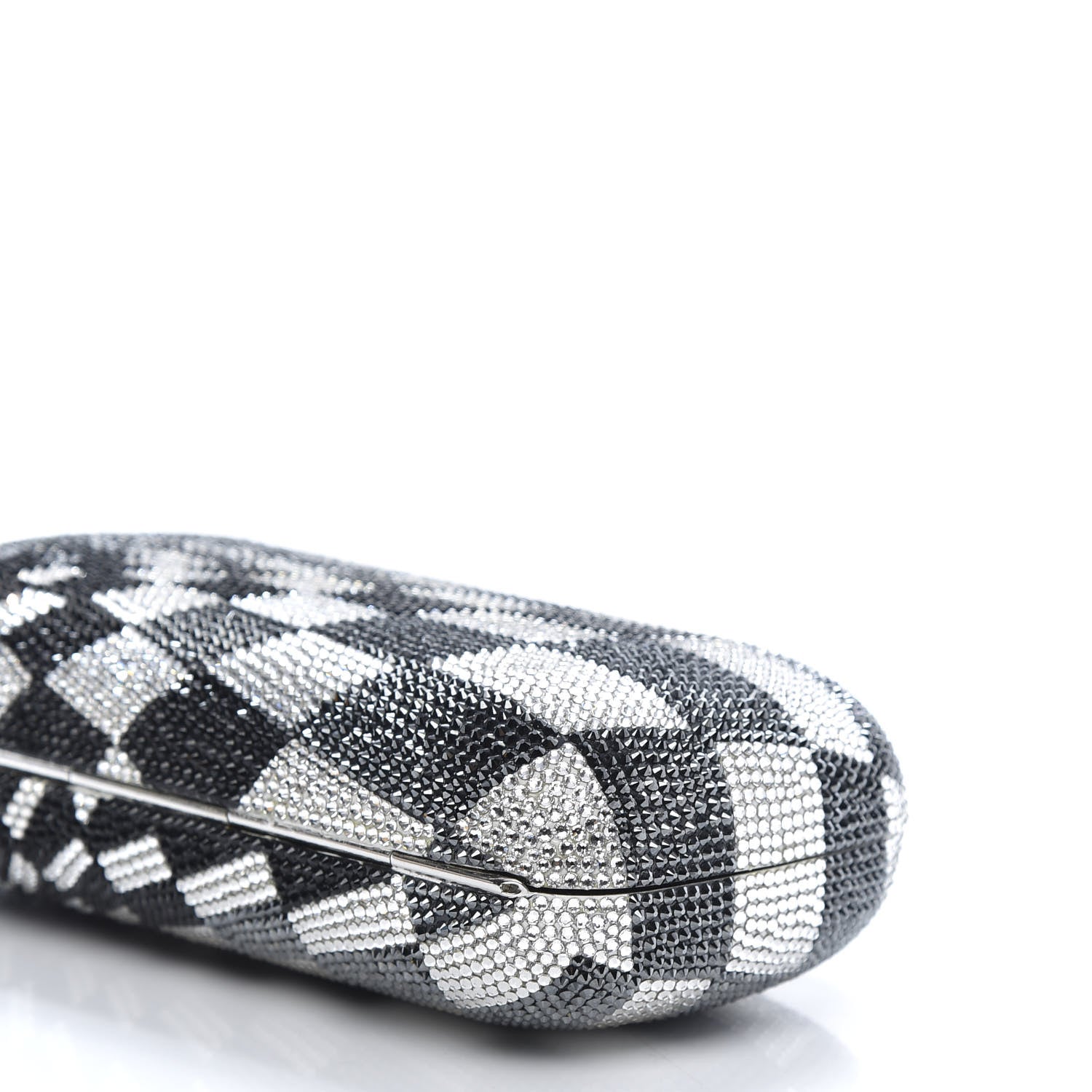 Judith Leiber Swarovski Crystal Checkered New Soap Dish Miniaudiere Clutch Black Silver 7 of 13