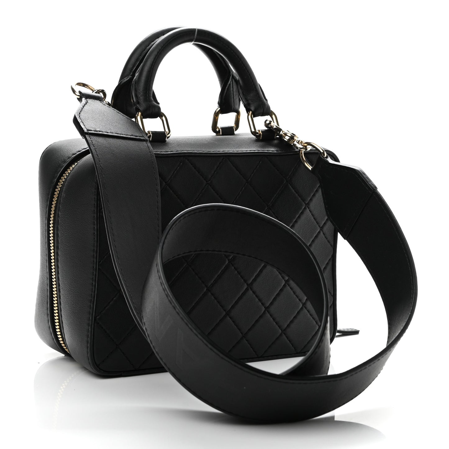 Calfskin Quilted Travel Kit Vanity Case Black