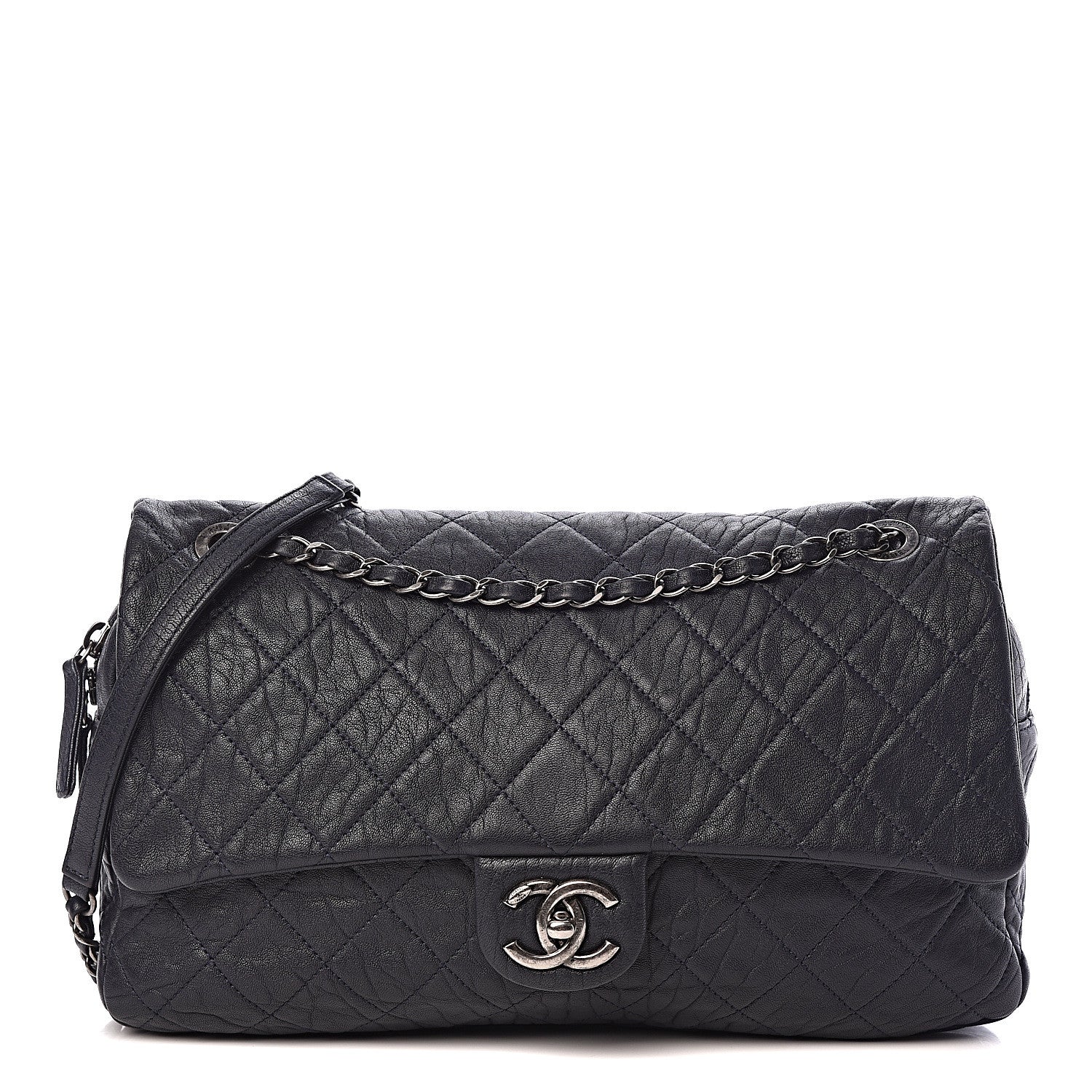 Chanel Sheepskin Quilted Jumbo Easy Flap Navy Blue 1 of 18