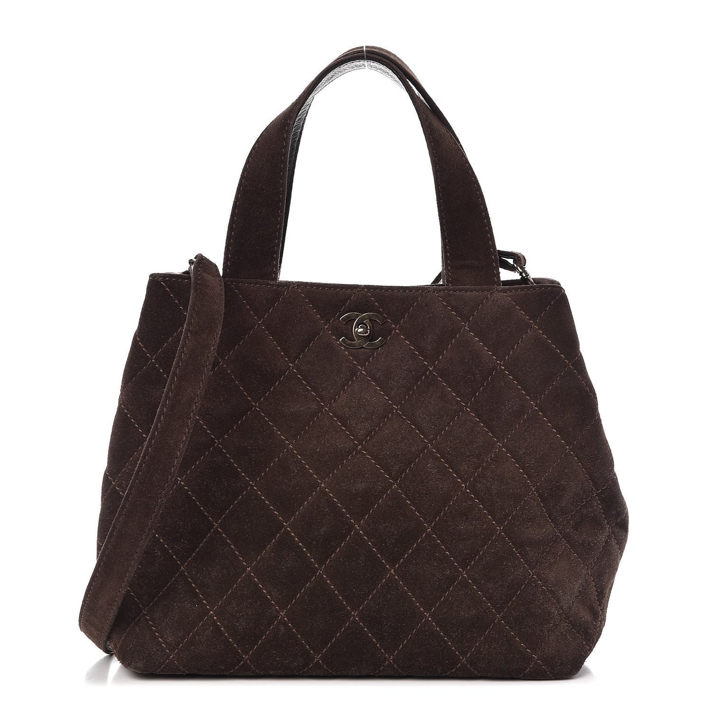 Suede Quilted Shopping Tote Brown