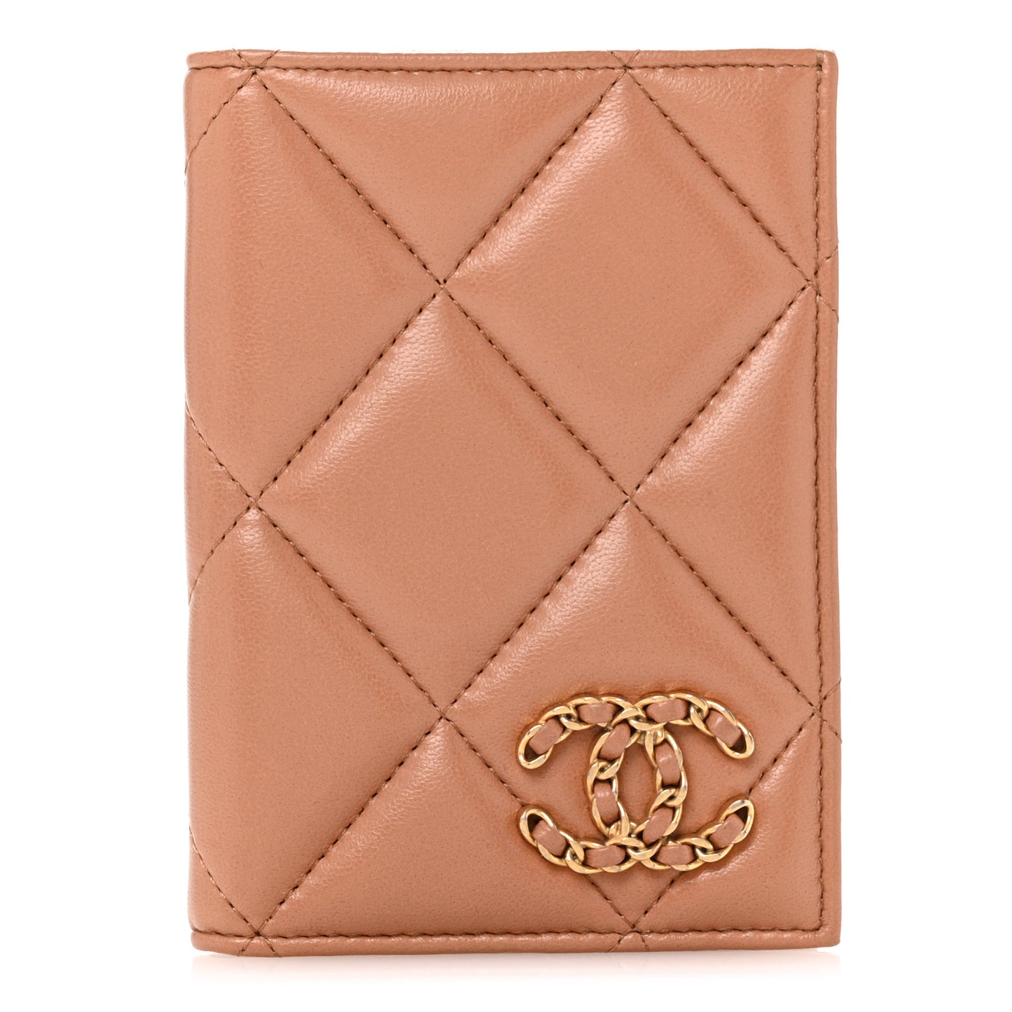 Lambskin Quilted Chanel 19 Passport Holder Brown