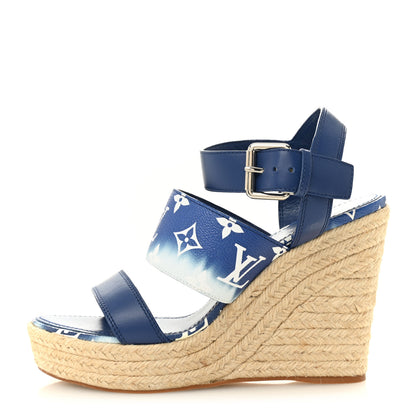 Louis Vuitton Monogram Escale Starboard Wedge Sandal 40 Blue 1 of 11