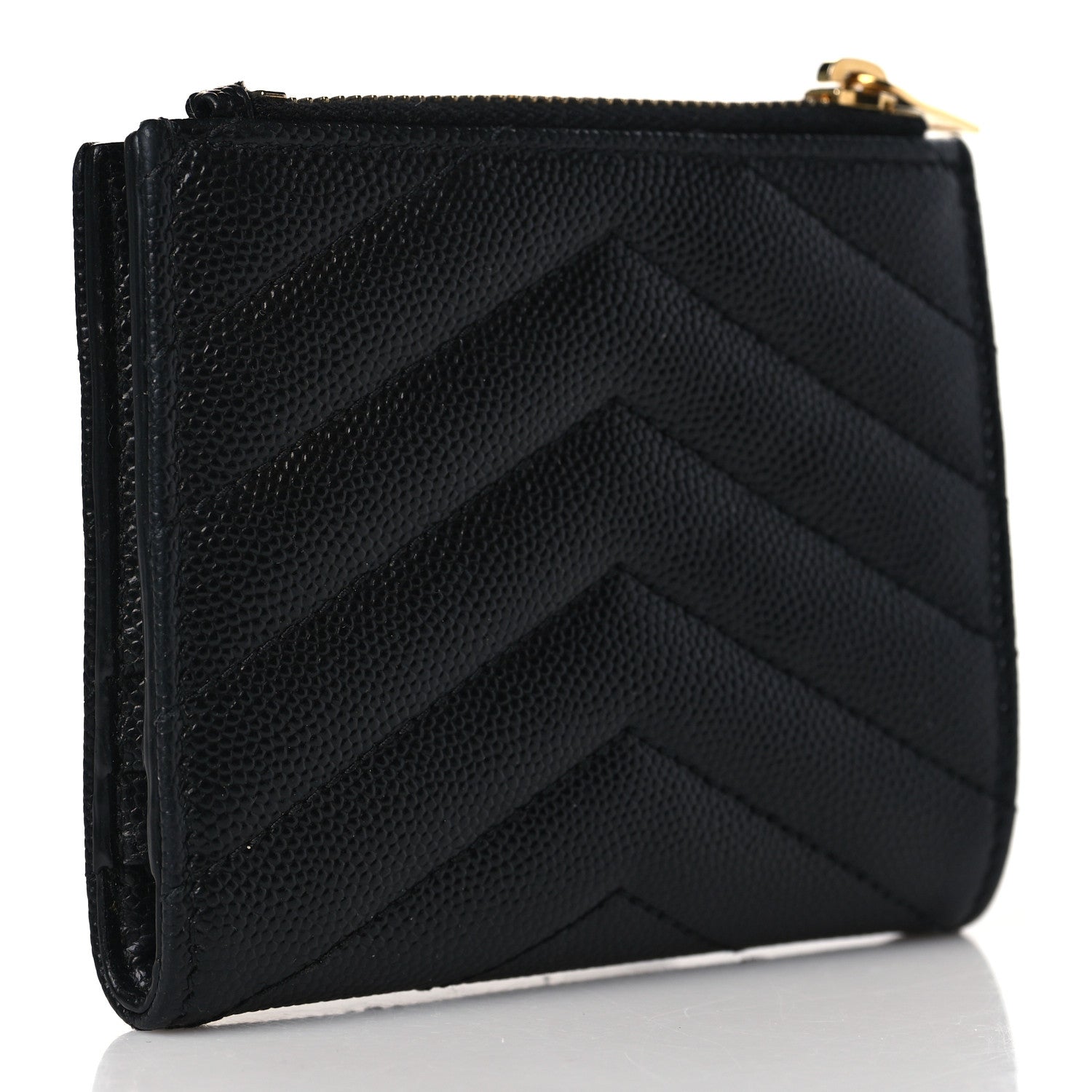 Saint Laurent Grain De Poudre Matelasse Chevron Monogram Zipped Card Case Black 3 of 6