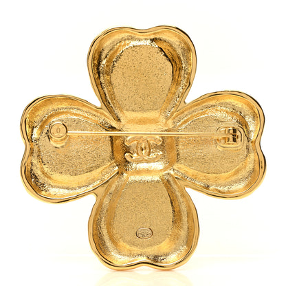 Chanel Resin Metal Glass CC Clover Brooch Gold Black Pink 3 of 5
