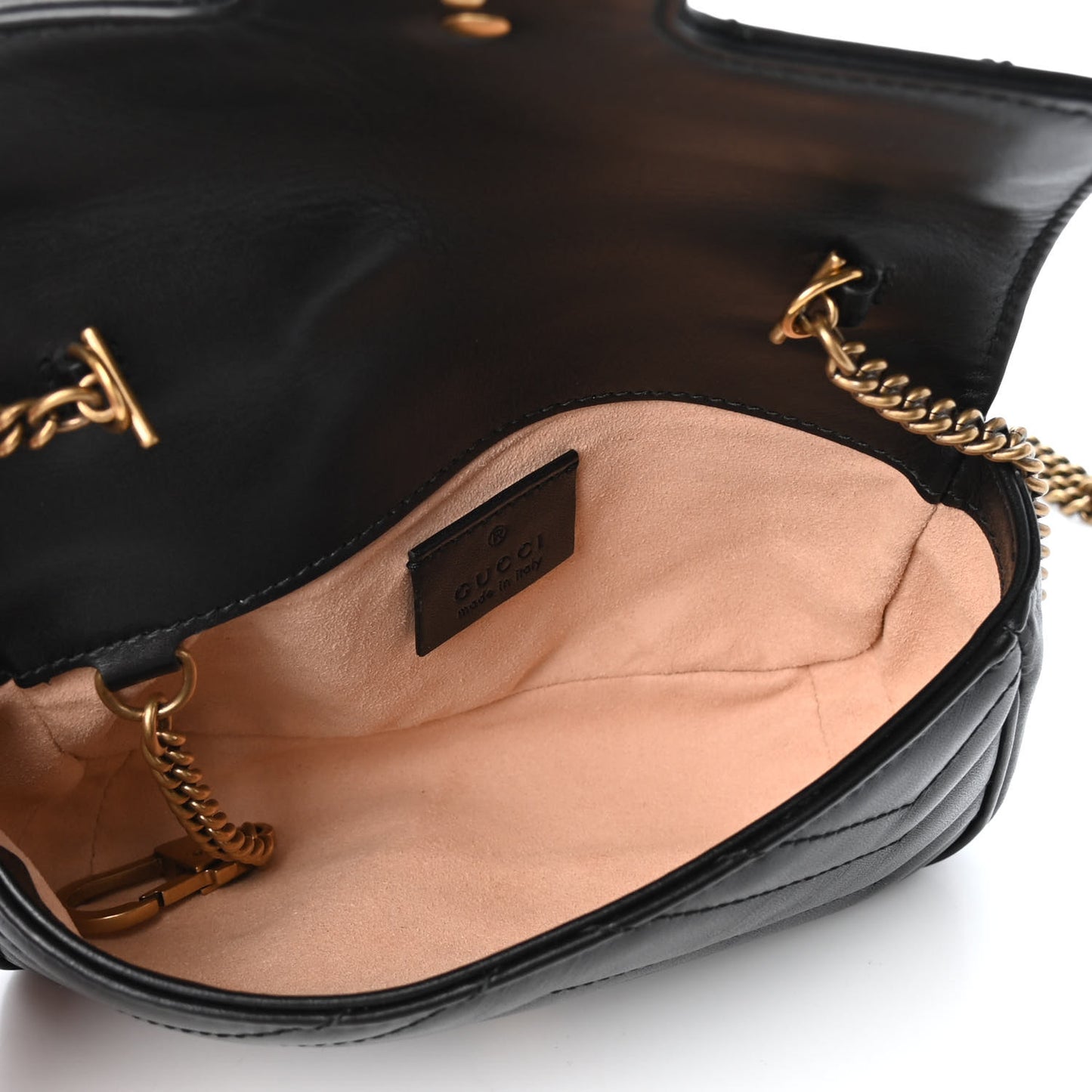 Calfskin Matelasse Super Mini GG Marmont Shoulder Bag Black