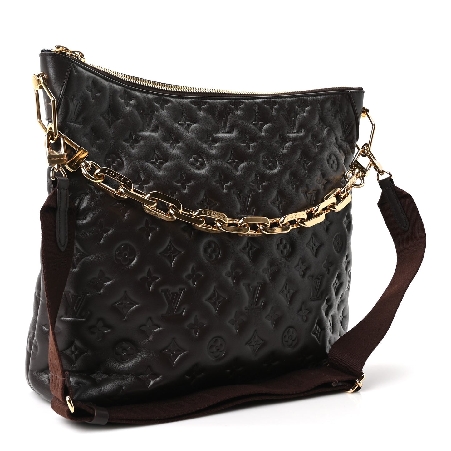Calfskin Embossed Monogram Coussin Hobo MM Chocolate
