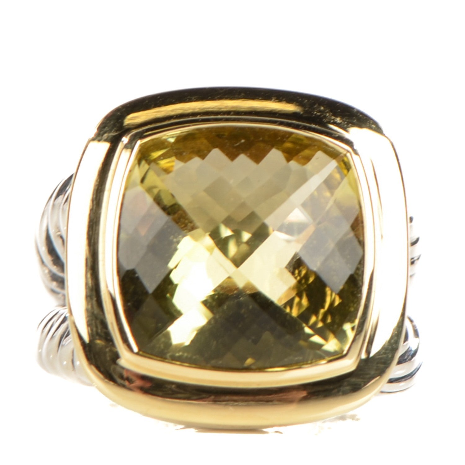 David Yurman Sterling Silver 18K Yellow Gold Peridot 11mm Albion Ring 52 6 1 of 4