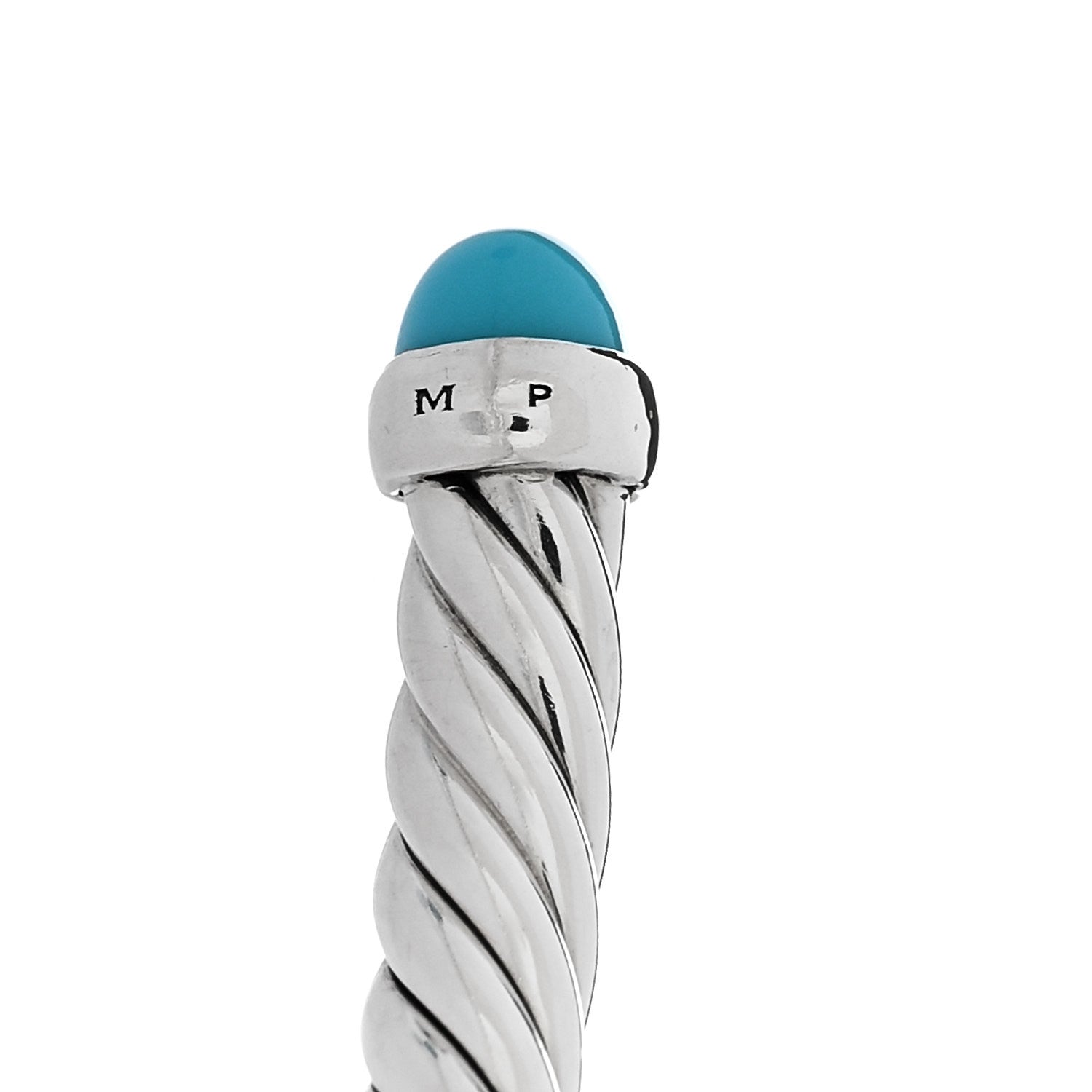 David Yurman Sterling Silver 14K Yellow Gold Turquoise 4mm Cable Flex Bracelet 5 of 5
