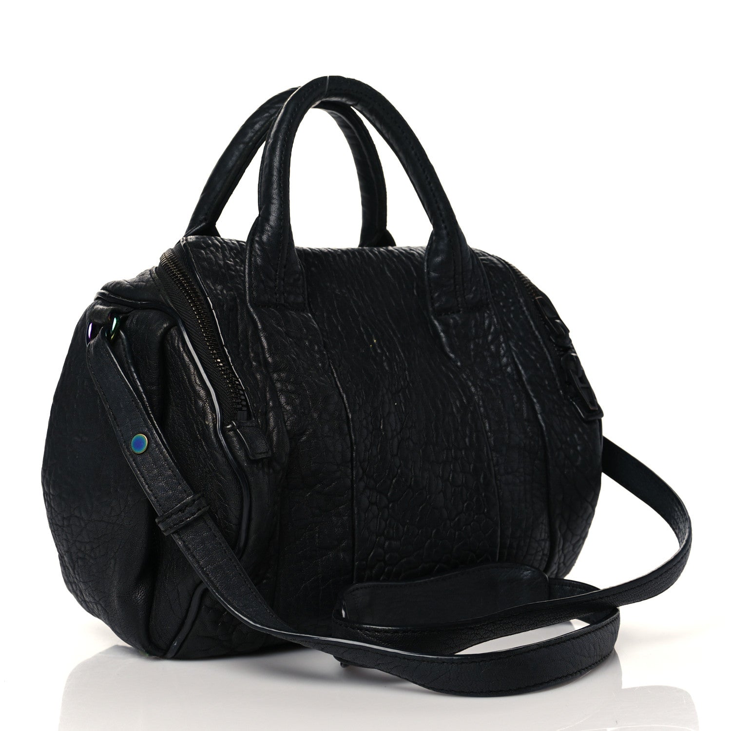 Alexander Wang Pebbled Lambskin Rockie Black Iridescent Hardware 2 of 10