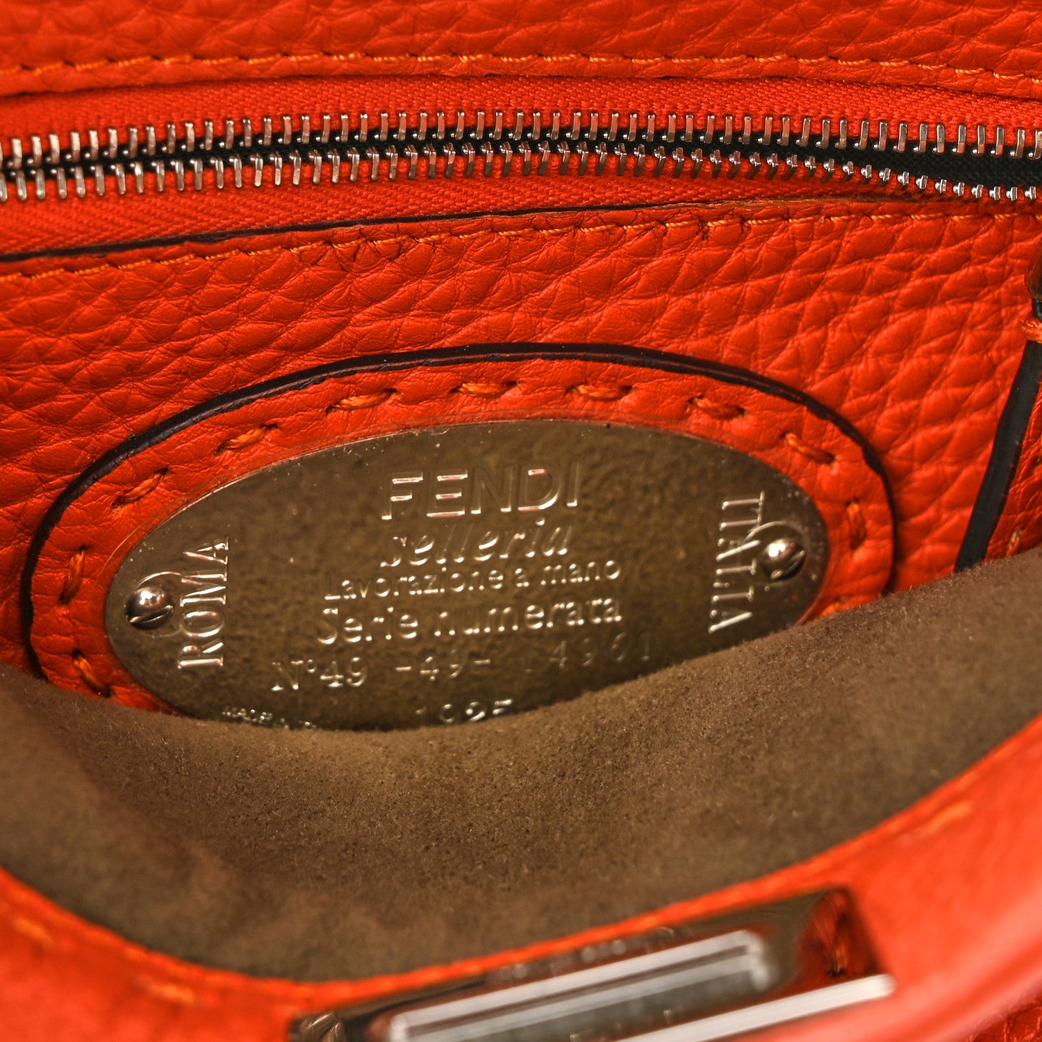 Fendi Cuoio Romano Selleria Mini Peekaboo Iconic Satchel Dark Orange 7 of 11