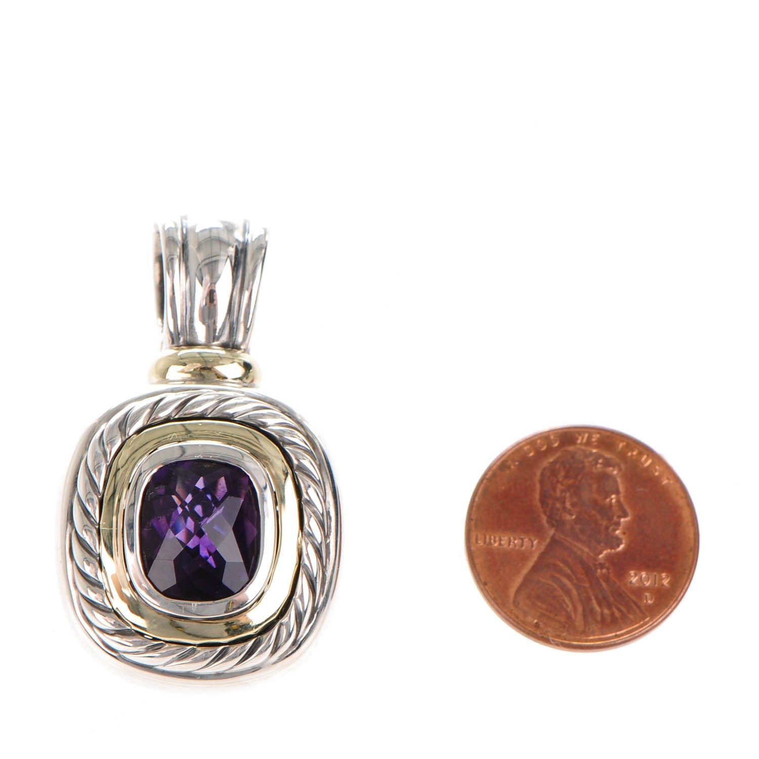 David Yurman Sterling Silver 14K Yellow Gold Amethyst 10mm Albion Pendant 2 of 4
