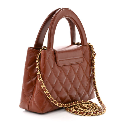Chanel Shiny Aged Calfskin Quilted Nano Kelly Shopper Brown 3 of 11
