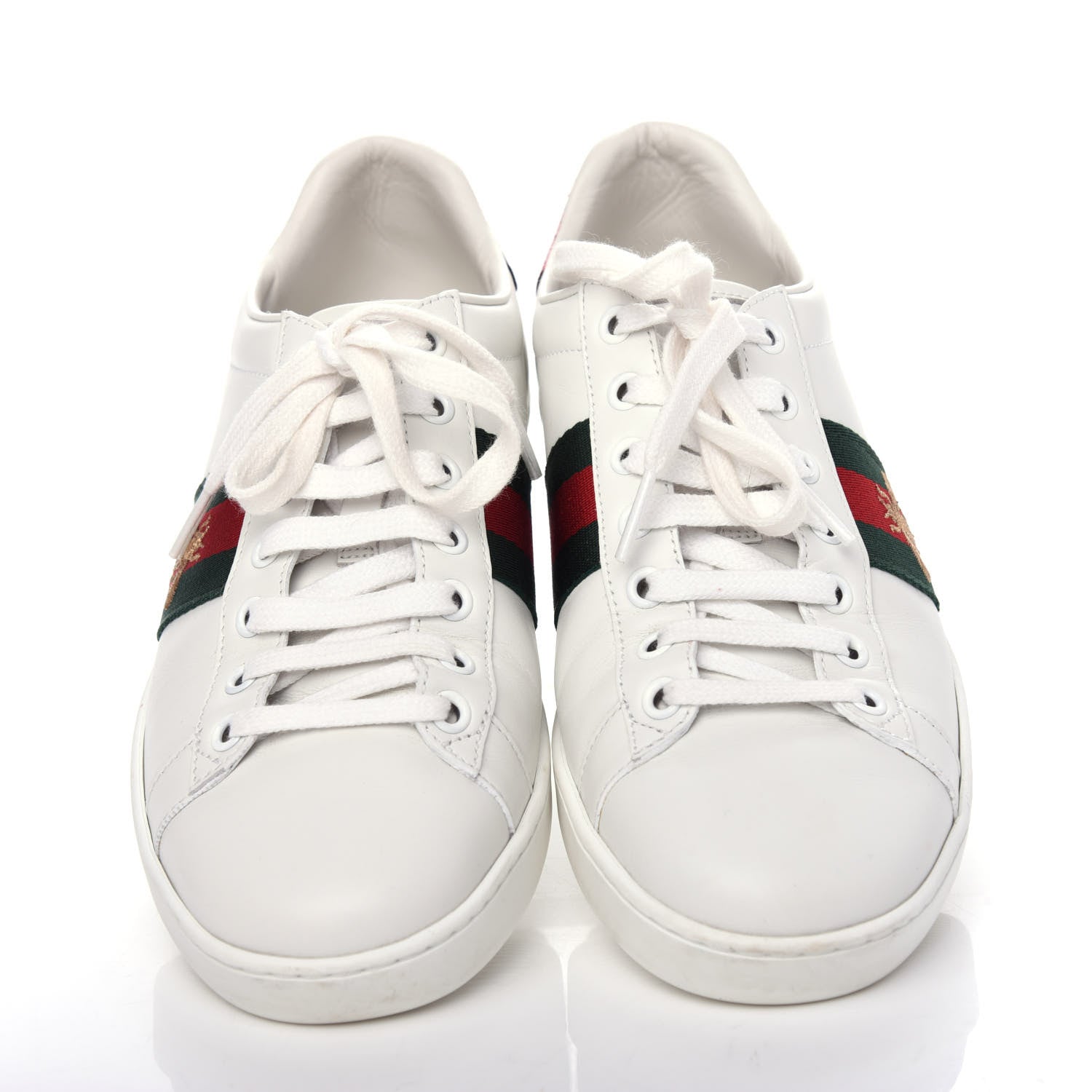 Gucci Calfskin Ayers Bee Embroidered Womens Ace Sneakers 37.5 White Green 5 of 11