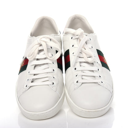 Gucci Calfskin Ayers Bee Embroidered Womens Ace Sneakers 37.5 White Green 5 of 11