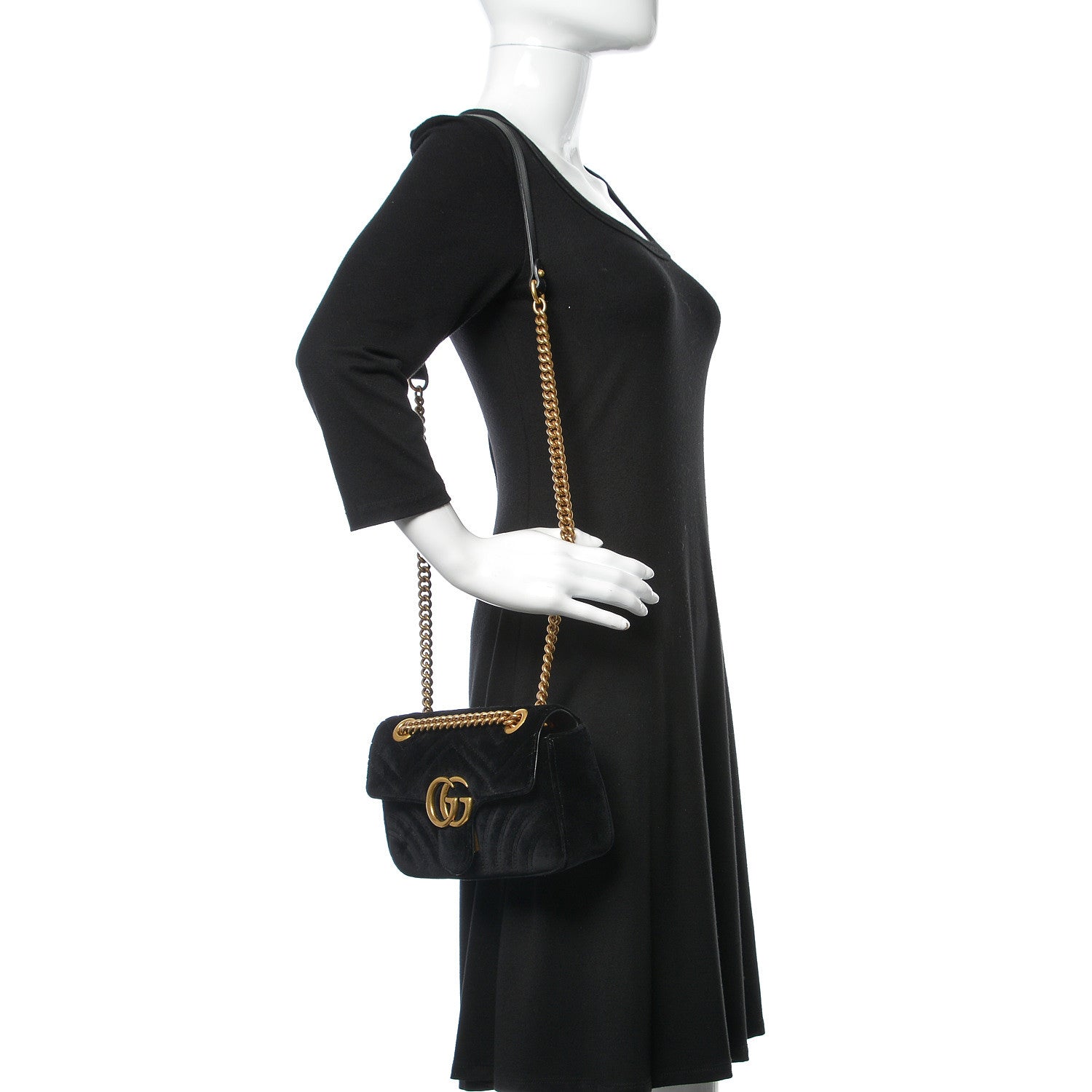Gucci Velvet Matelasse Mini GG Marmont Shoulder Bag Black 2 of 9