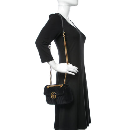 Gucci Velvet Matelasse Mini GG Marmont Shoulder Bag Black 2 of 9