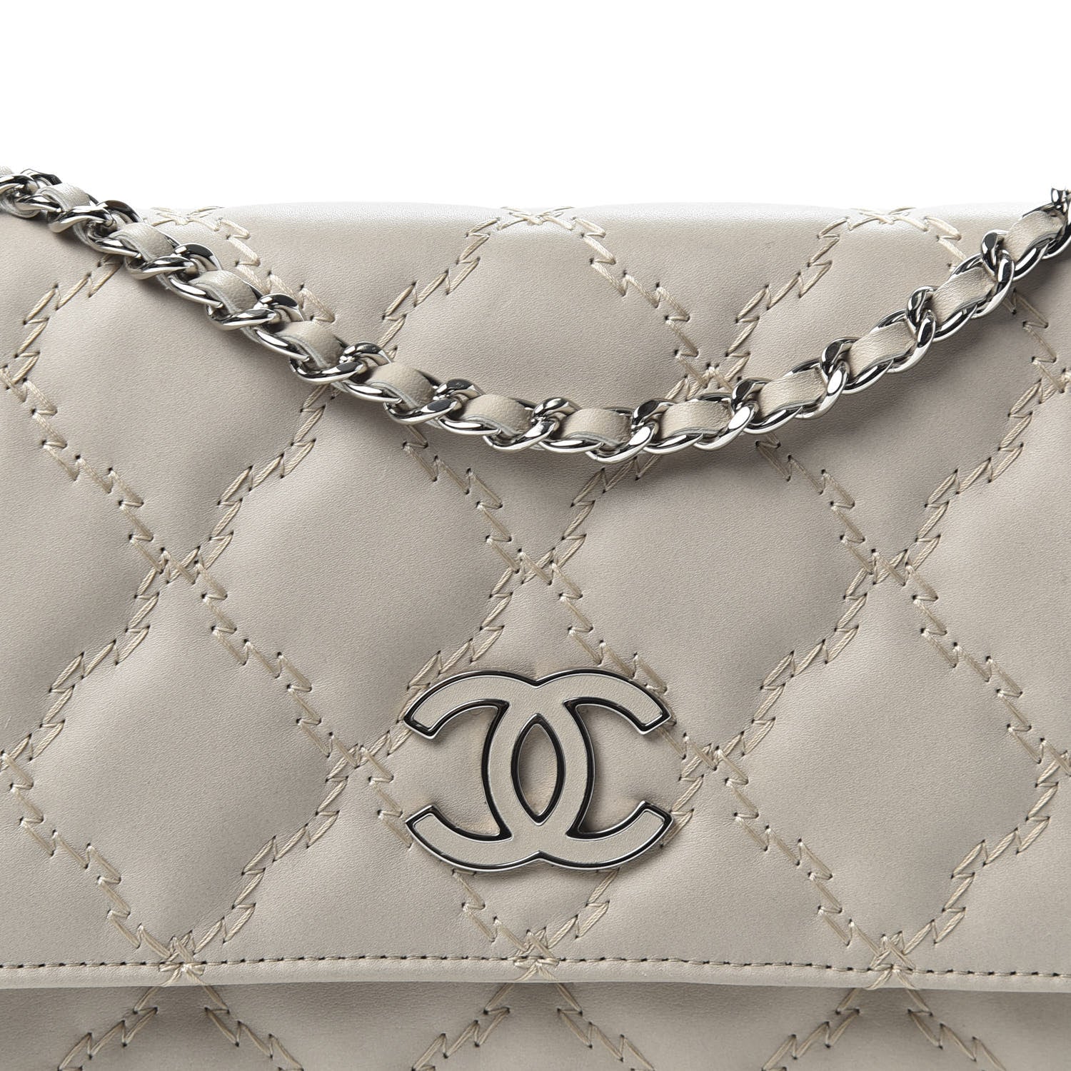Chanel Calfskin Double Stitch Hamptons Wallet On Chain WOC Grey 10 of 10