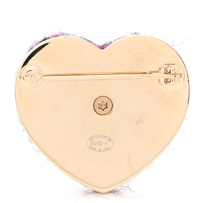 Chanel Tweed CC Heart Brooch Pink Black Gold 3 of 5