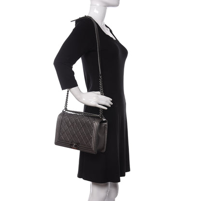Chanel Metallic Lambskin Perforated New Medium Boy Flap Dark Silver 2 of 13