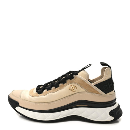 Chanel Velvet Calfskin Mixed Fibers CC Sneakers 40 Beige 1 of 9