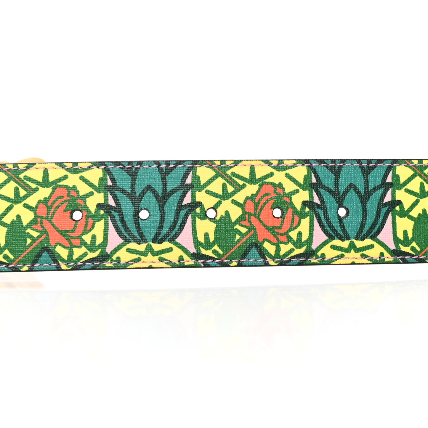 Supreme Canvas Textured Dollar Calfskin Pineapple Rose Double G 40mm Belt 90 36 Yellow Green Butter Pink