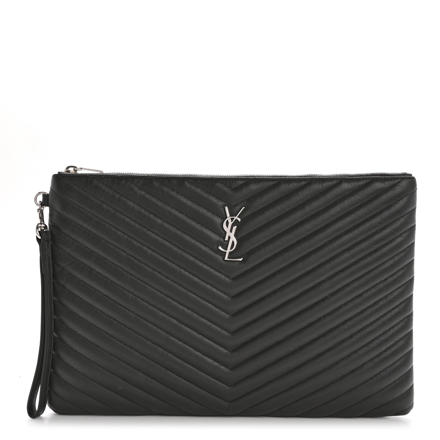 Saint Laurent Calfskin Matelasse Chevron Cassandre Monogram Document Holder Earth 1 of 11