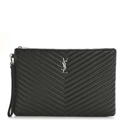 Saint Laurent Calfskin Matelasse Chevron Cassandre Monogram Document Holder Earth 1 of 11