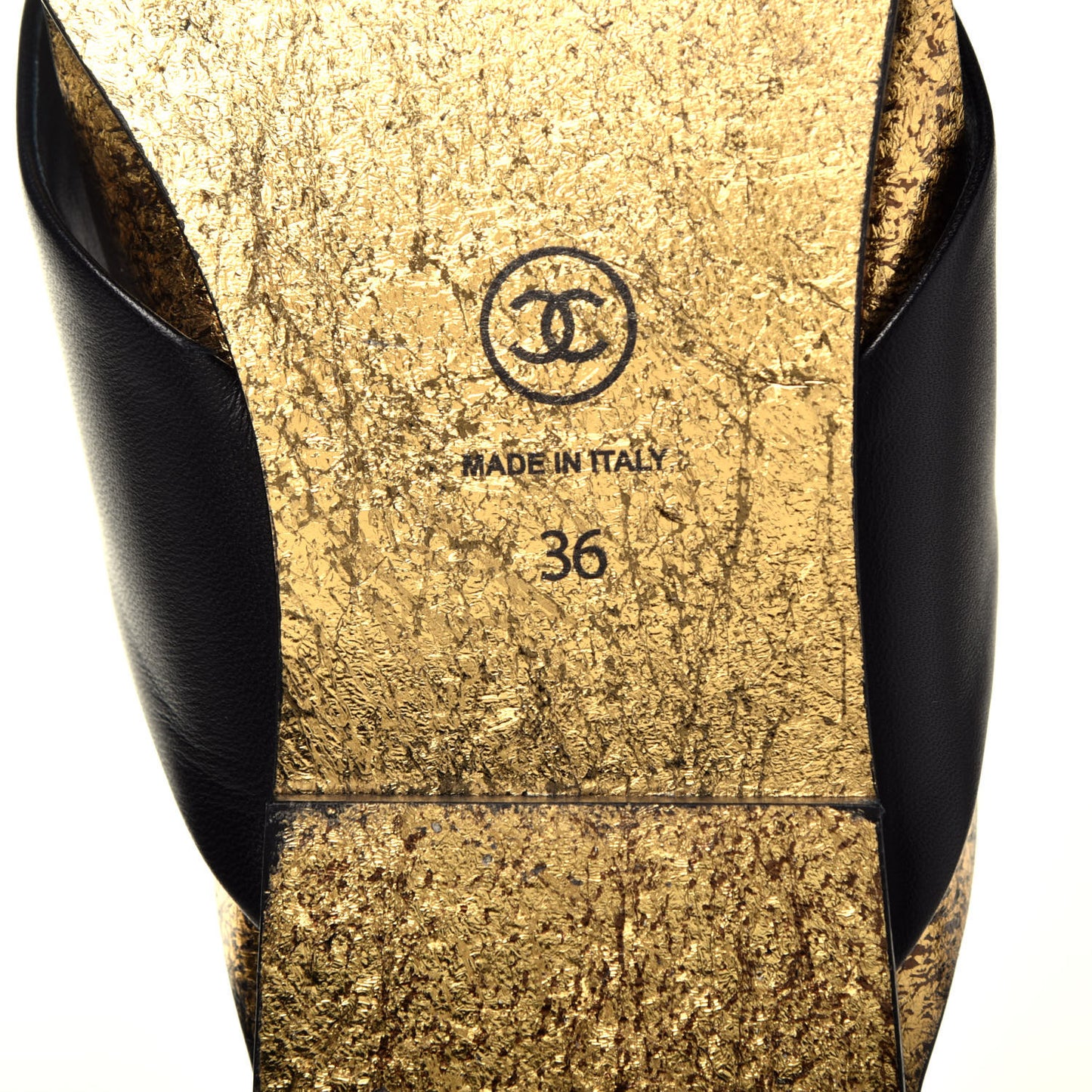 Lambskin CC Cross Strap Mule Sandals 36 Black Gold