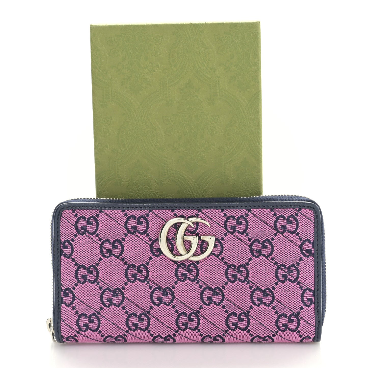 Monogram Multicolor Matelasse Diagonal GG Marmont Zip Around Wallet Pink Blue