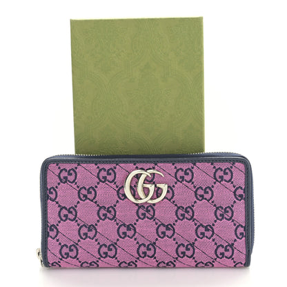 Gucci Monogram Multicolor Matelasse Diagonal GG Marmont Zip Around Wallet Pink Blue 10 of 10