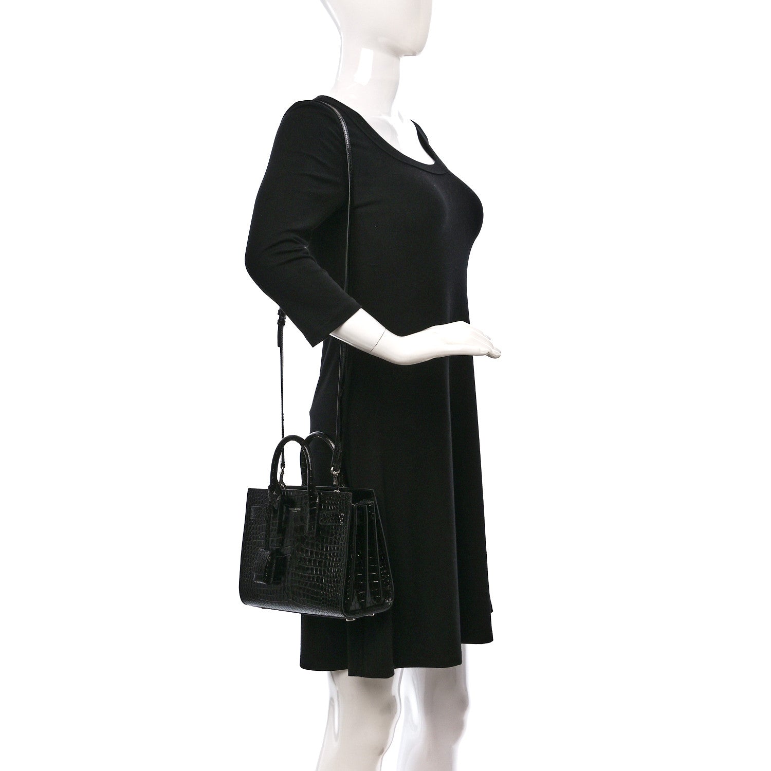 Saint Laurent Calfskin Crocodile Embossed Nano Sac De Jour Black 2 of 10