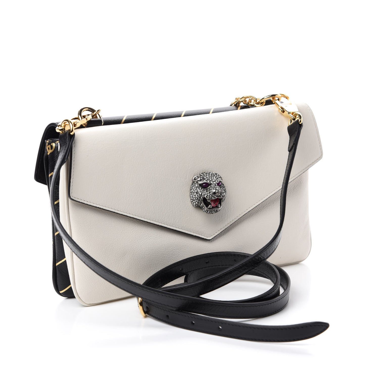 Calfskin Diagonal GG Medium Thiara Double Envelope Shoulder Bag Black White
