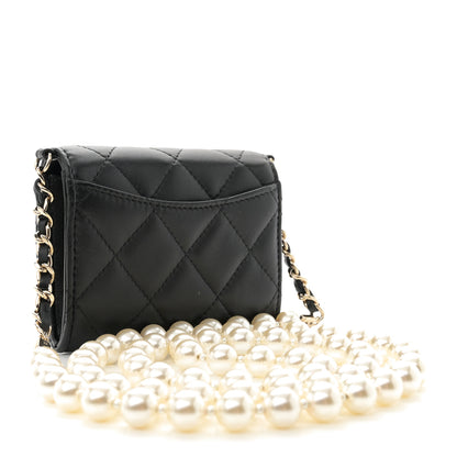 Chanel Lambskin Quilted Pearl Card Holder With Chain Black 3 of 12