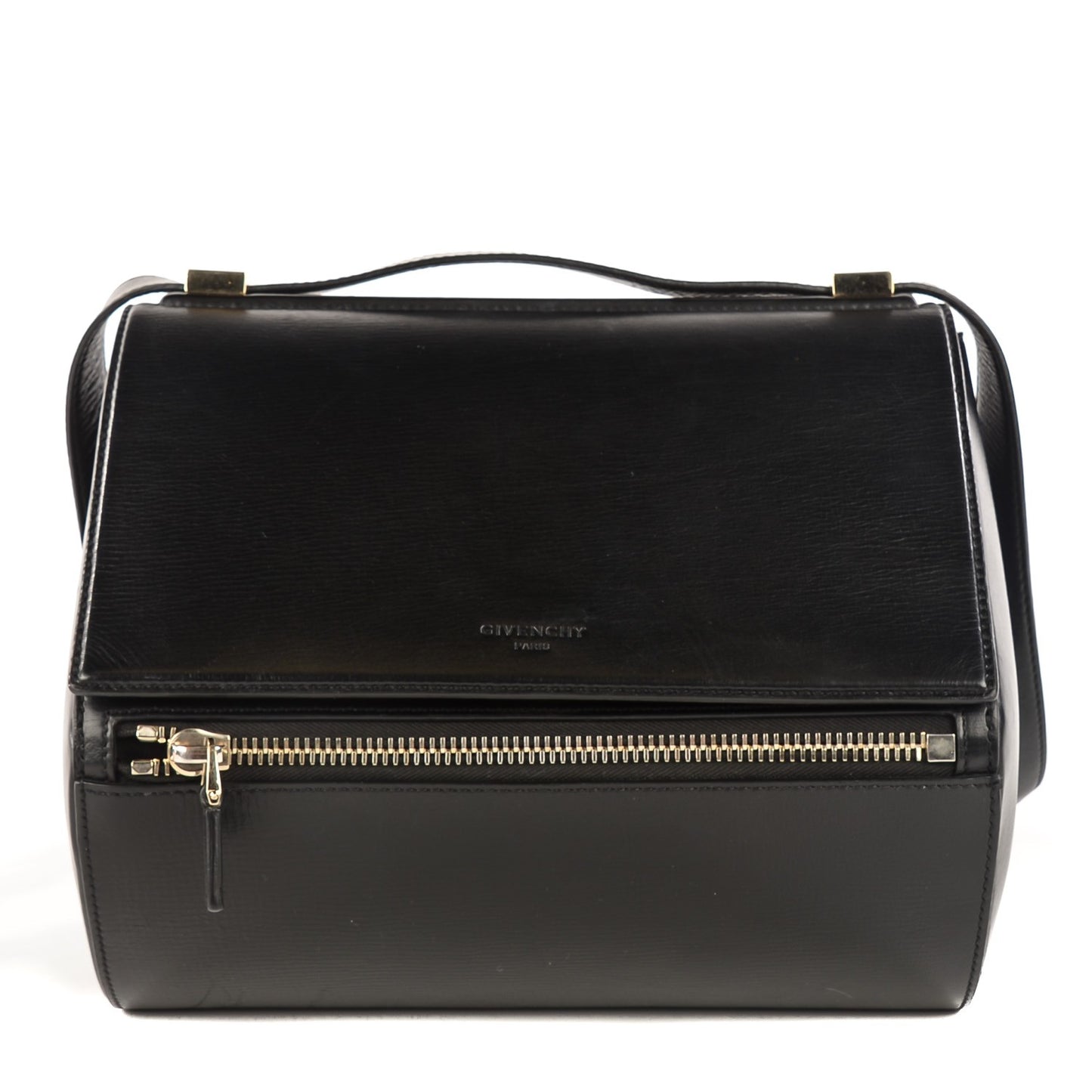 Textured Calfskin Medium Pandora Box Crossbody Bag Black