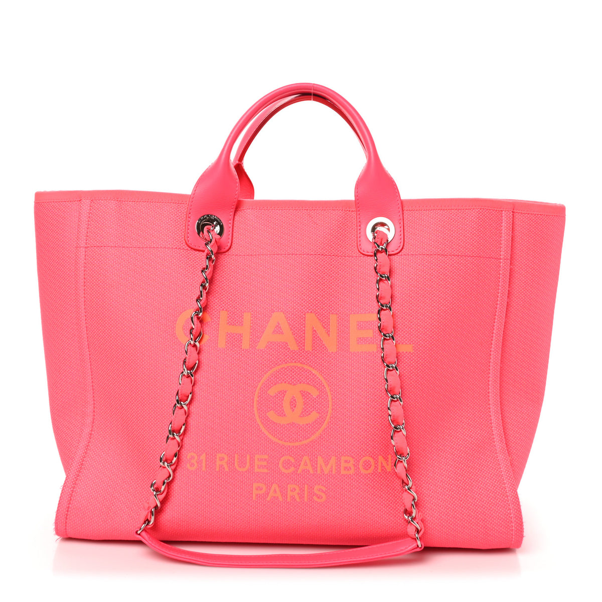 Mixed Fibers Calfskin Medium Deauville Tote Pink Orange