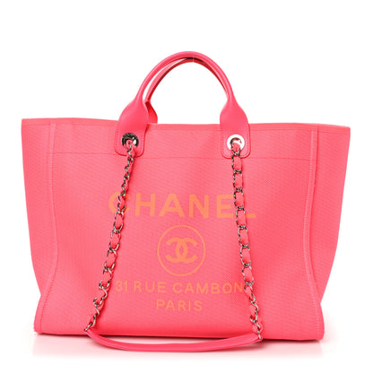 Chanel Mixed Fibers Calfskin Medium Deauville Tote Pink Orange 1 of 11