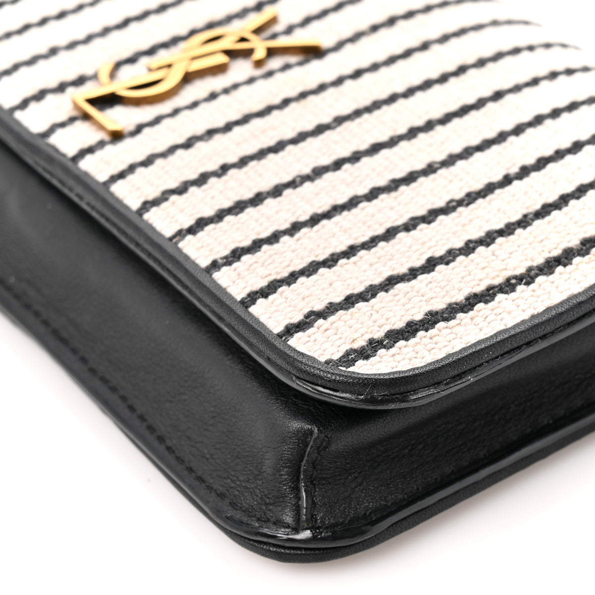 Canvas Striped Phone Holder Crossbody Beige Black