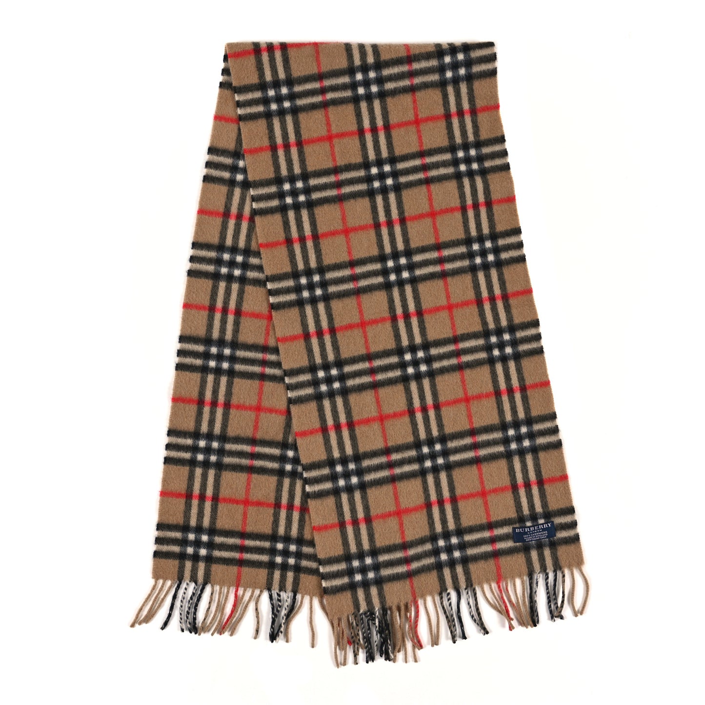 Wool Cashmere House Check Fringe Scarf Camel
