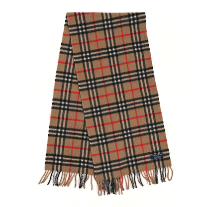 Burberry Wool Cashmere House Check Fringe Scarf Camel 2 of 3