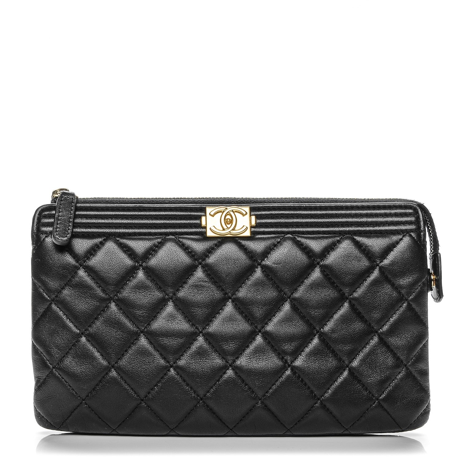 Chanel Lambskin Quilted Small Zipped Boy Pouch Black 1 of 8